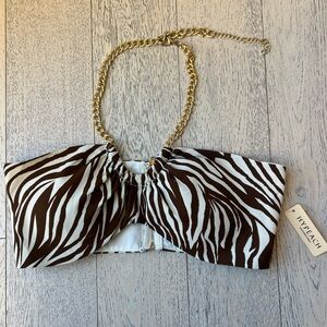 Zebra Print Chain Strap Halter Top